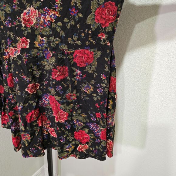 Dark Floral Open Back Top Womens Lge Flare Sleeve Fairy Grunge Moody Cottagegoth - Picture 3 of 7